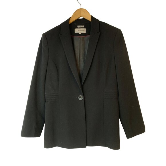 Calvin Klein Womens Black Stretch Blazer Size 8 Pleat Waist  RA10059 Career - Picture 1 of 9